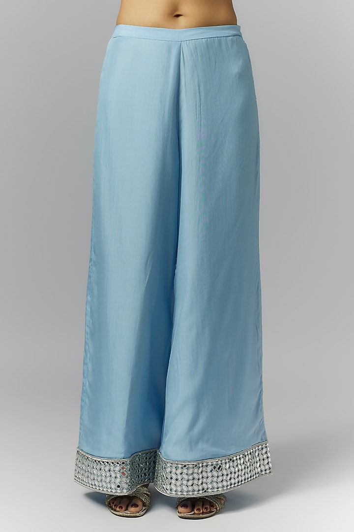 Ice Blue Organza Sequin & Mirror Embroidered Kurta Set by Essay by Sumedha Agrawal at Pernia's Pop Up Shop