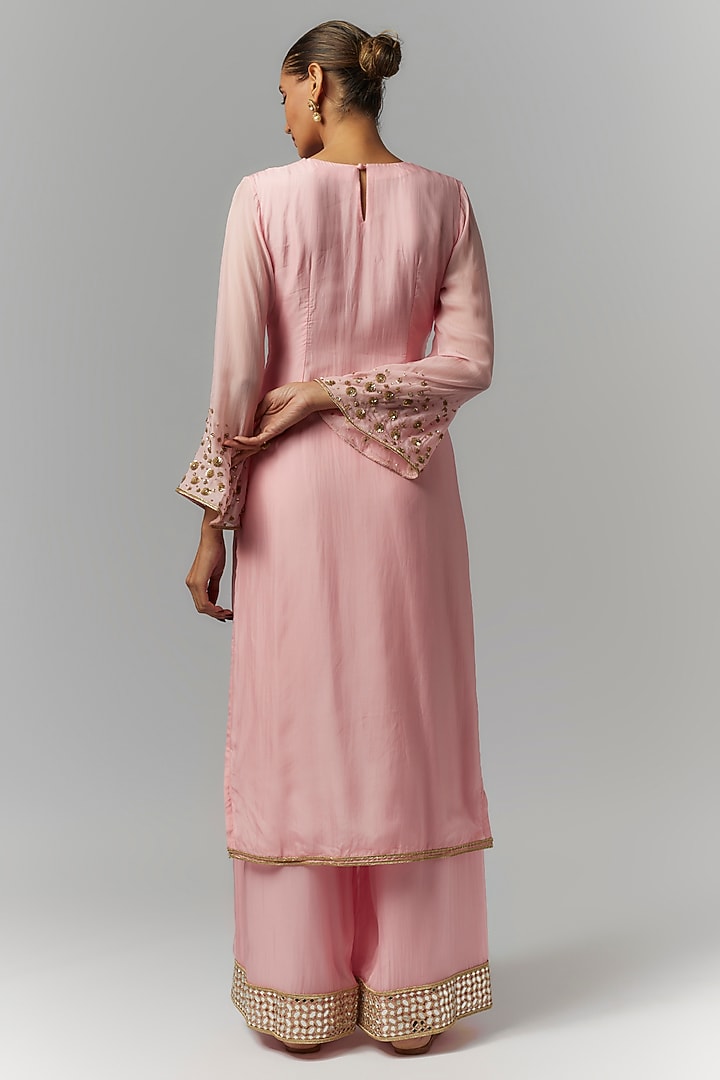 Pink Organza Sequin & Mirror Embroidered Kurta Set by Essay by Sumedha Agrawal at Pernia's Pop Up Shop