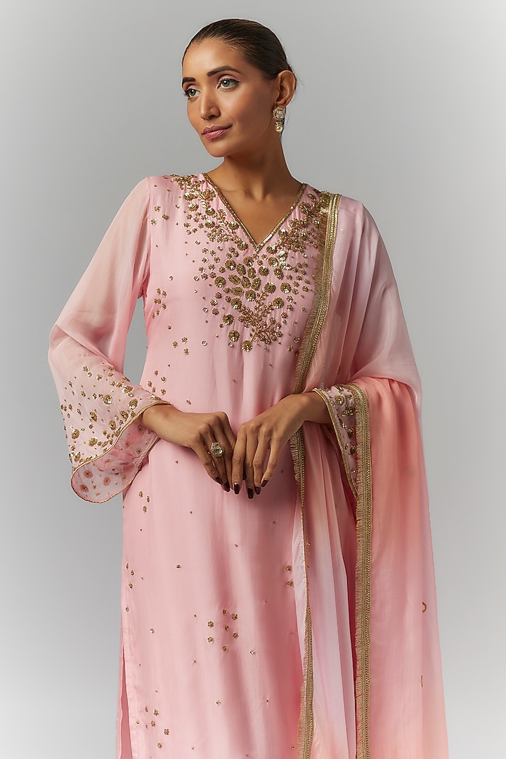 Pink Organza Sequin & Mirror Embroidered Kurta Set by Essay by Sumedha Agrawal at Pernia's Pop Up Shop