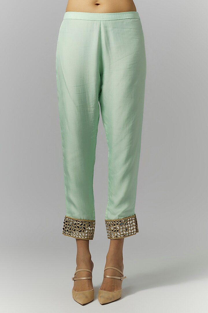 Mint Green Organza Sequins & Mirror Embroidered Kurta Set by Essay by Sumedha Agrawal at Pernia's Pop Up Shop