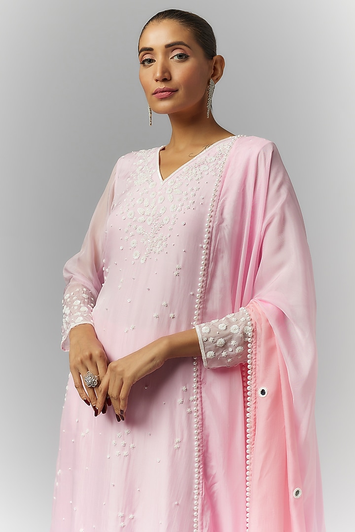 Lilac Organza Sequin & Mirror Embroidered Kurta Set by Essay by Sumedha Agrawal at Pernia's Pop Up Shop