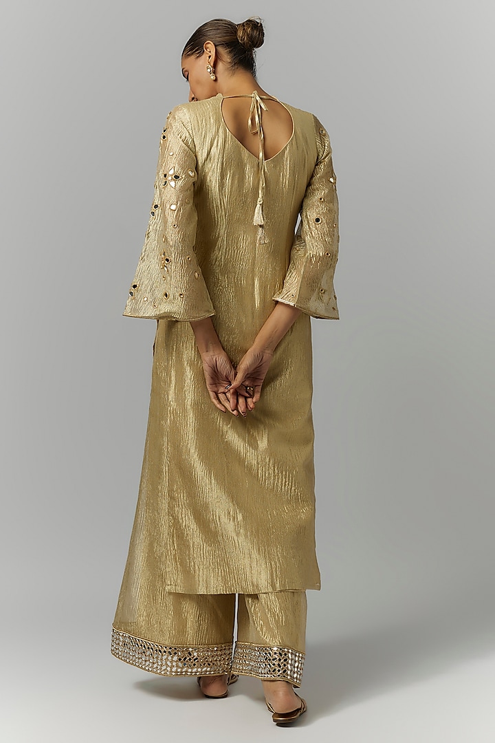 Gold Silk Crush Tissue Mirror Embroidered Kurta Set by Essay by Sumedha Agrawal at Pernia's Pop Up Shop 2026 Gold Silk Crush Tissue Mirror Embroidered Kurta Set by Essay by Sumedha Agrawal at Pernia's Pop Up Shop 2026