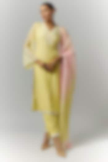 Yellow Organza Mirror Embroidered Kurta Set by Essay by Sumedha Agrawal at Pernia's Pop Up Shop