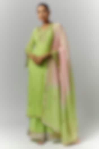 Green Organza Mirror Embroidered Kurta Set by Essay by Sumedha Agrawal at Pernia's Pop Up Shop