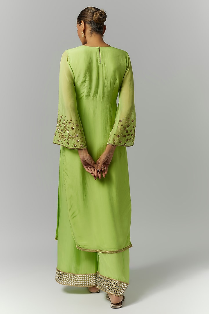 Green Organza Mirror Embroidered Kurta Set by Essay by Sumedha Agrawal at Pernia's Pop Up Shop