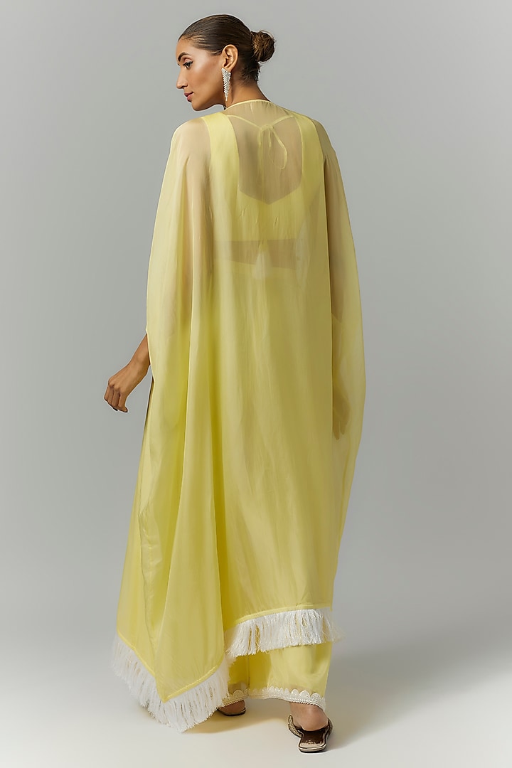 Yellow Organza Sequins Embroidered Cape Set by Essay by Sumedha Agrawal at Pernia's Pop Up Shop