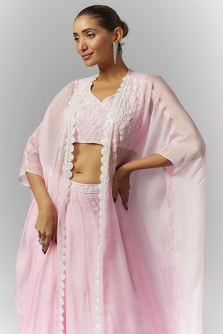 Lilac Organza Sequins & Pearl Embroidered Jacket Wedding Lehenga Set by Essay by Sumedha Agrawal at Pernia's Pop Up Shop