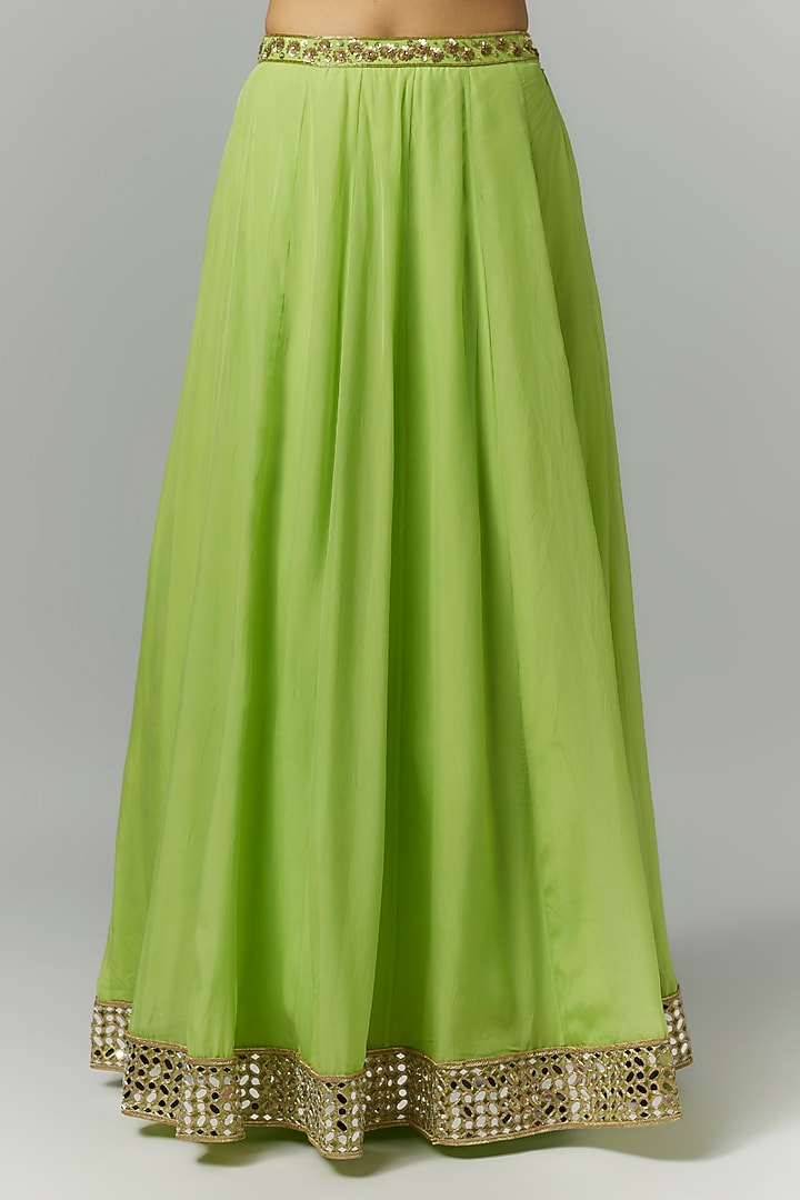 Green Organza Mirror & Sequins Embroidered Lehenga Set by Essay by Sumedha Agrawal at Pernia's Pop Up Shop