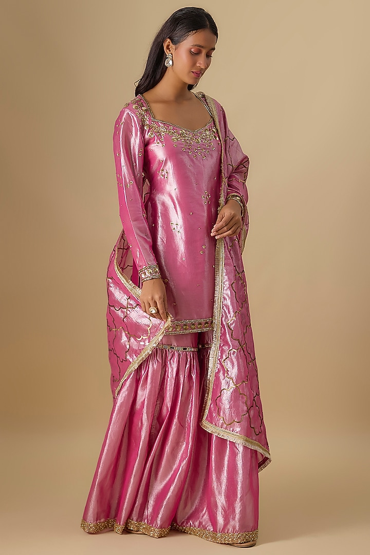 Purple Crushed Tissue Silk Wedding Sharara Set by Essay by Sumedha Agrawal at Pernia's Pop Up Shop