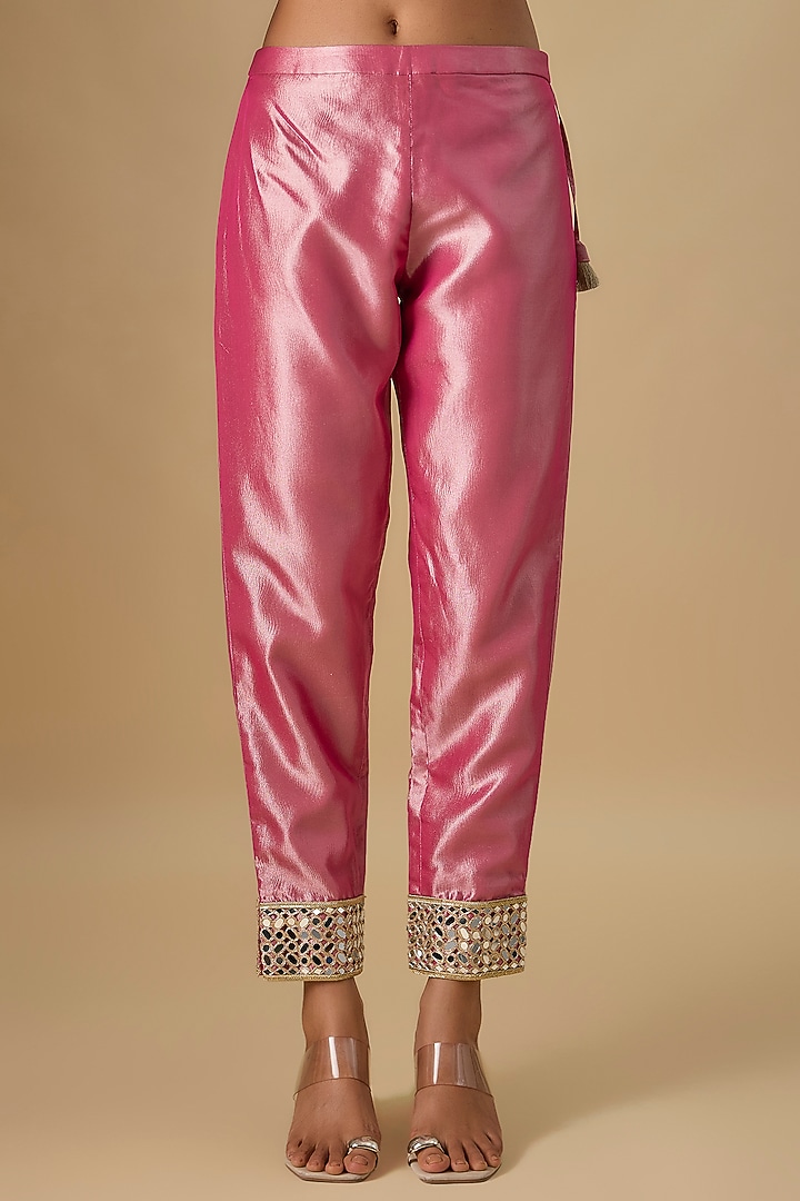 Pink Crushed Tissue Silk Hand Embroidered Kurta Set by Essay by Sumedha Agrawal at Pernia's Pop Up Shop