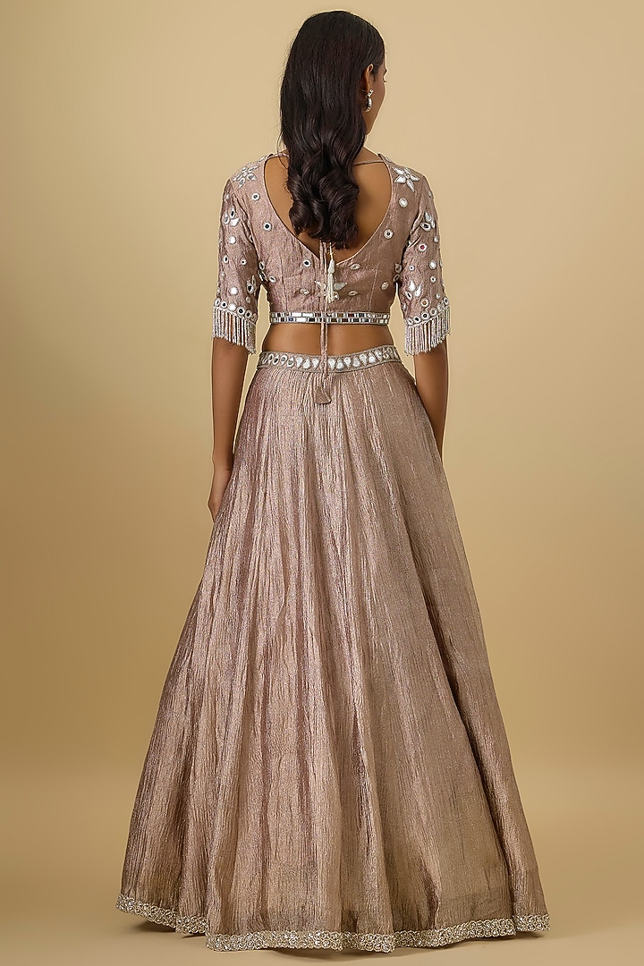 Silver Crushed Tissue Silk Hand Embroidered Wedding Lehenga Set by Essay by Sumedha Agrawal at Pernia's Pop Up Shop