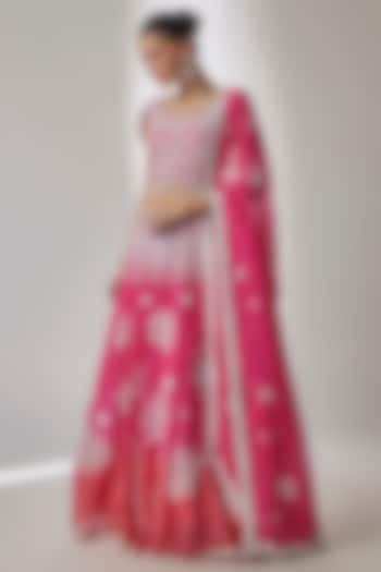 Pink & Orange Viscose Organza Sequin Embroidered Wedding Lehenga Set by Essay by Sumedha Agrawal at Pernia's Pop Up Shop