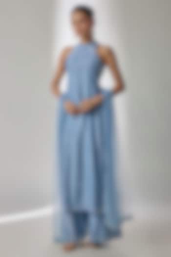 Ice Blue Silk Chanderi Hand Embroidered Kurta Set by Essay by Sumedha Agrawal at Pernia's Pop Up Shop