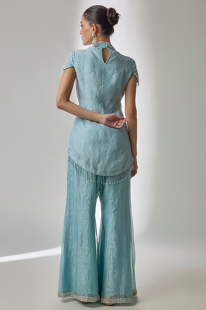 Blue Tissue Silk Wedding Sharara Set by Essay by Sumedha Agrawal at Pernia's Pop Up Shop