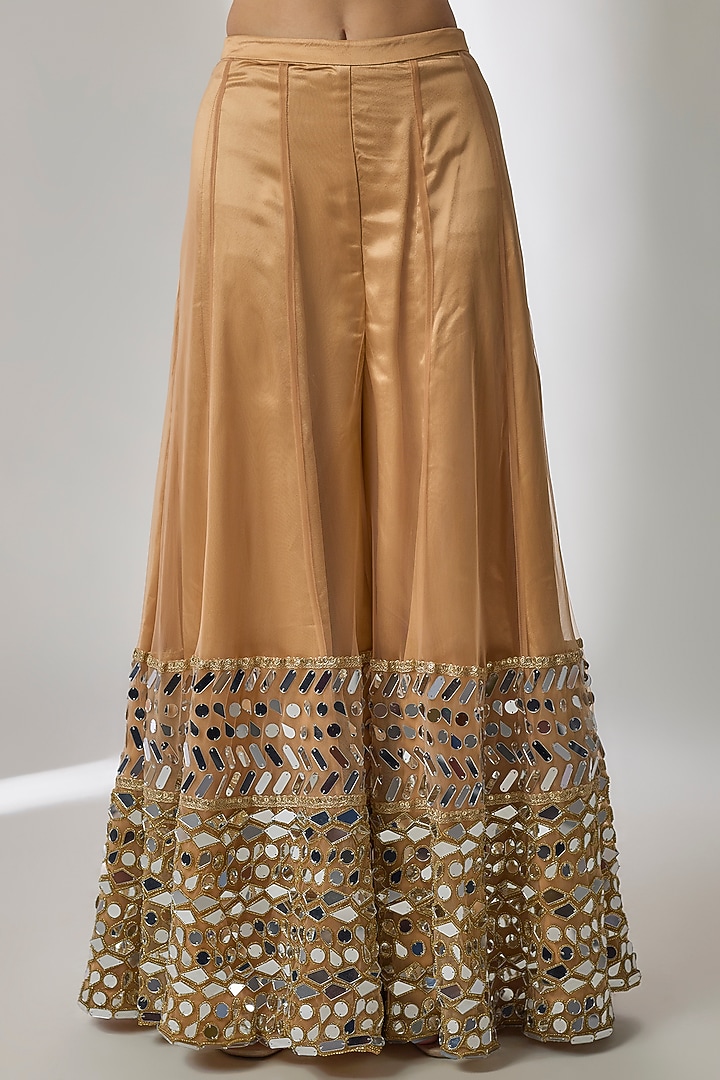 Gold Satin & Net Mirror Hand Embroidered Bridal Sharara Set by Essay by Sumedha Agrawal at Pernia's Pop Up Shop