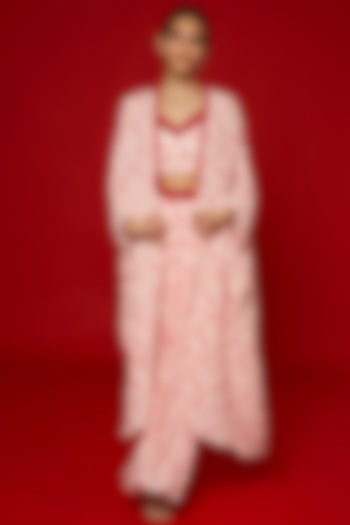 White & Red Double Georgette Floral Printed Cape Set by Essay by Sumedha Agrawal at Pernia's Pop Up Shop