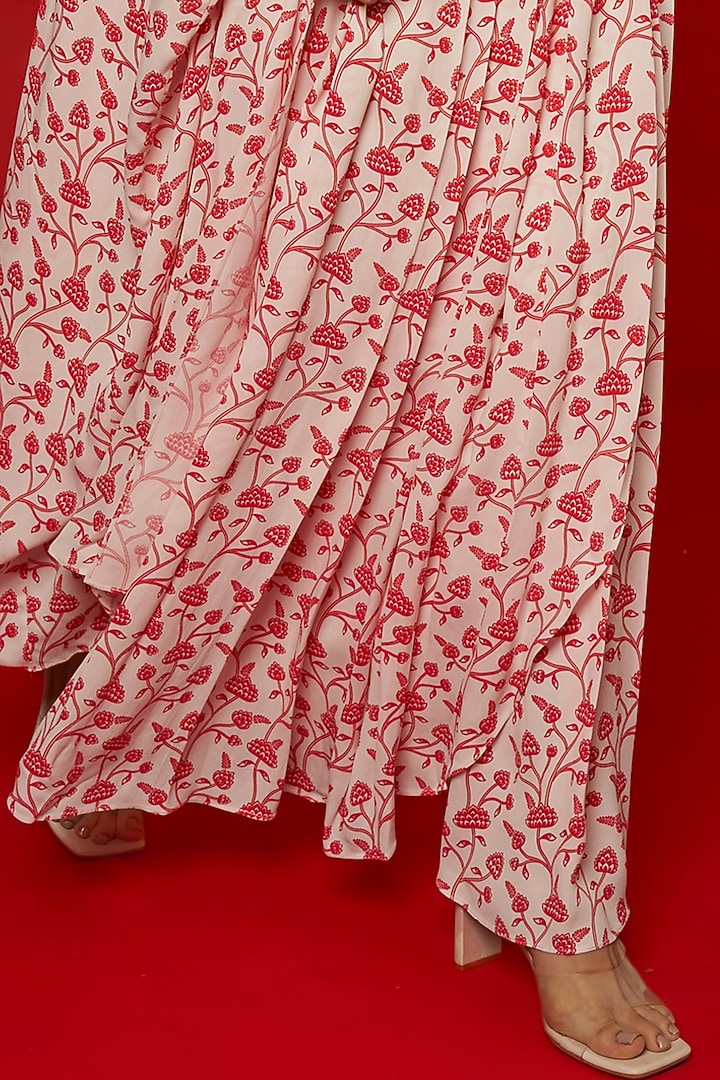 White & Red Double Georgette Floral Printed Cape Set by Essay by Sumedha Agrawal at Pernia's Pop Up Shop