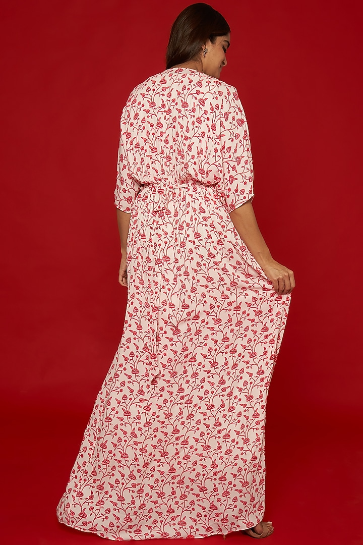White & Red Double Georgette Floral Printed Kaftan Set by Essay by Sumedha Agrawal at Pernia's Pop Up Shop