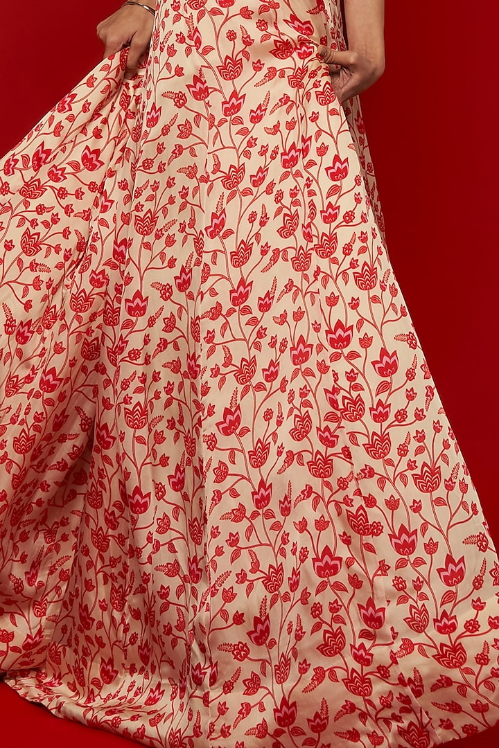 Cream & Red Organza Satin Floral Printed Lehenga Set by Essay by Sumedha Agrawal at Pernia's Pop Up Shop
