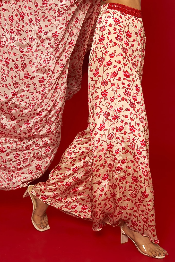 Cream & Red Natural Crepe Floral Printed Cape Set by Essay by Sumedha Agrawal at Pernia's Pop Up Shop