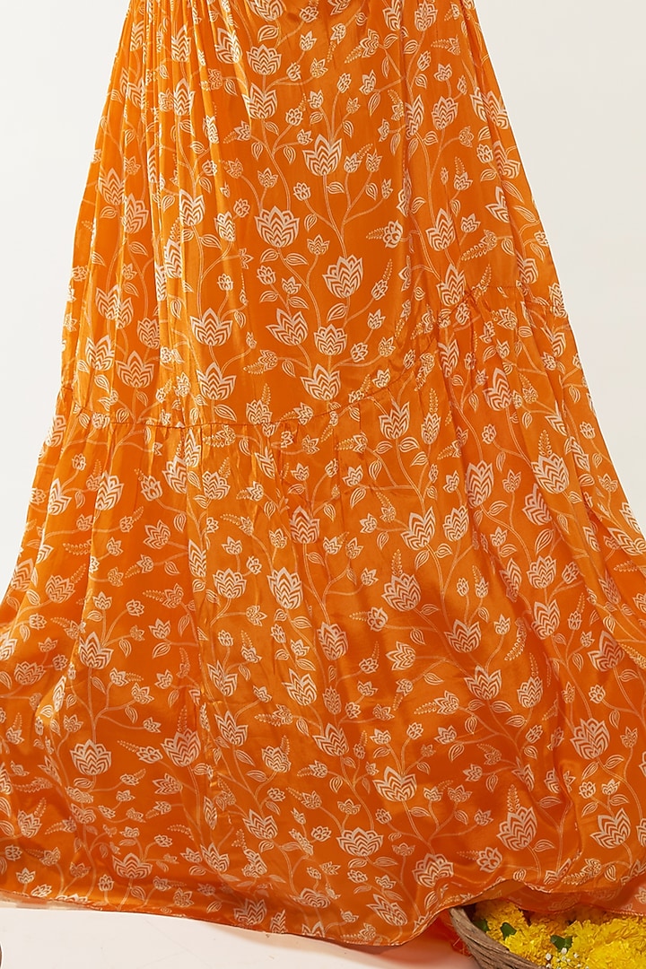 Orange Natural Crepe Floral Printed Skirt Set by Essay by Sumedha Agrawal at Pernia's Pop Up Shop
