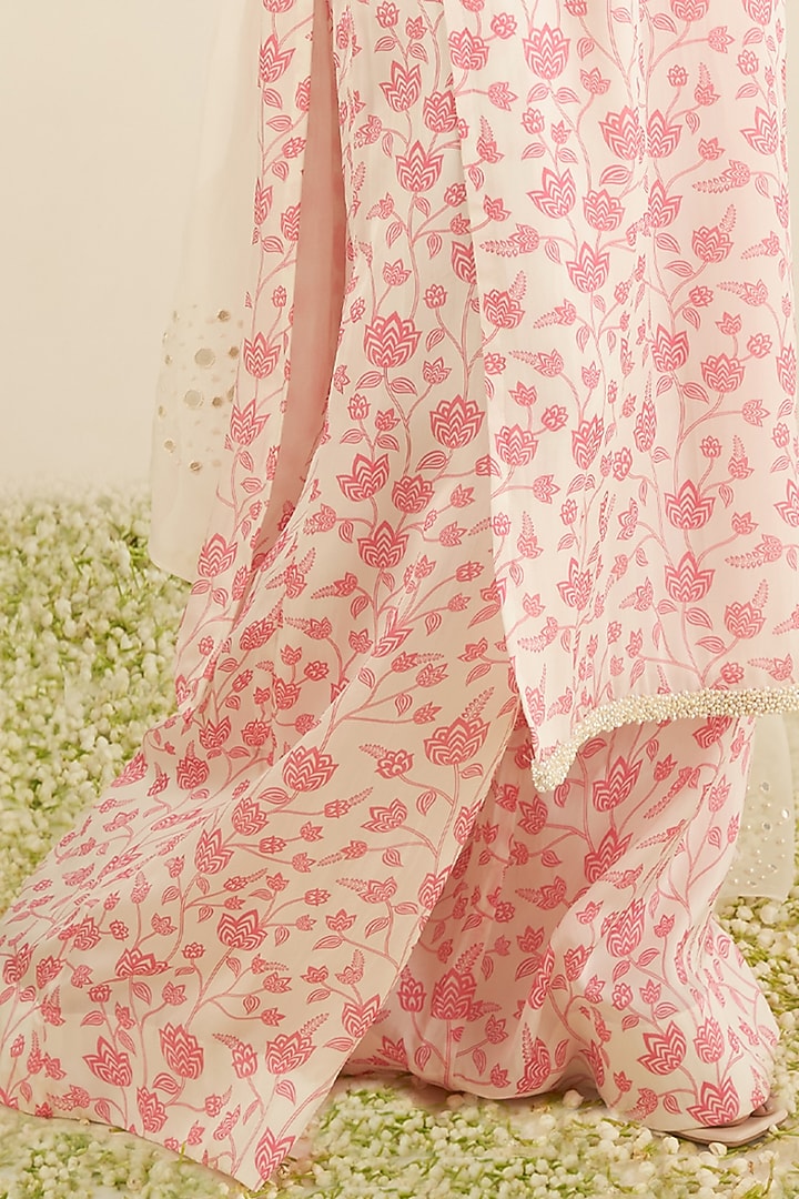 White & Pink Organza Satin Floral Printed Kurta set by Essay by Sumedha Agrawal at Pernia's Pop Up Shop