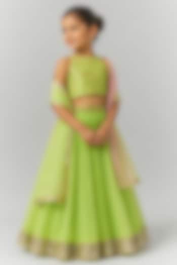Green Organza Sequin Embroidered Lehenga Set For Girls by Essay by Sumedha Agarwal Kids at Pernia's Pop Up Shop