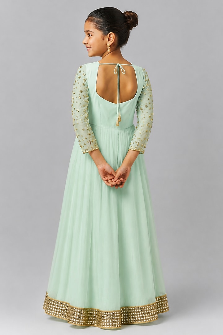 Mint Green Organza Sequin Embroidered Anarkali Set For Girls by Essay by Sumedha Agarwal Kids at Pernia's Pop Up Shop