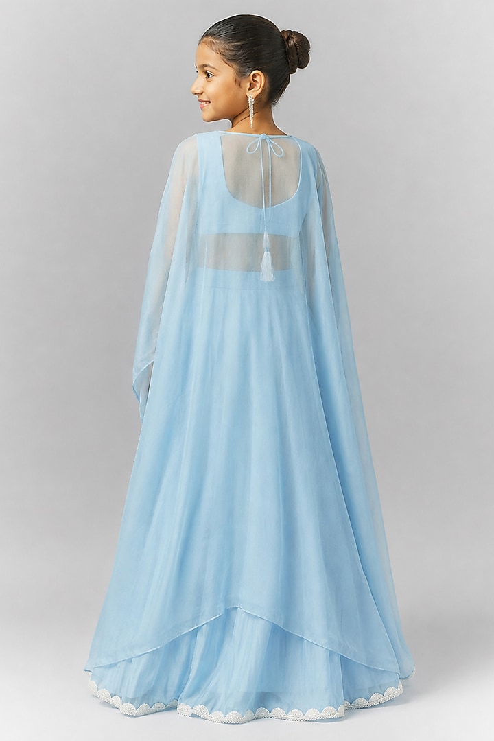 Ice Blue Organza Sequin Embroidered Jacket Lehenga Set For Girls by Essay by Sumedha Agarwal Kids at Pernia's Pop Up Shop
