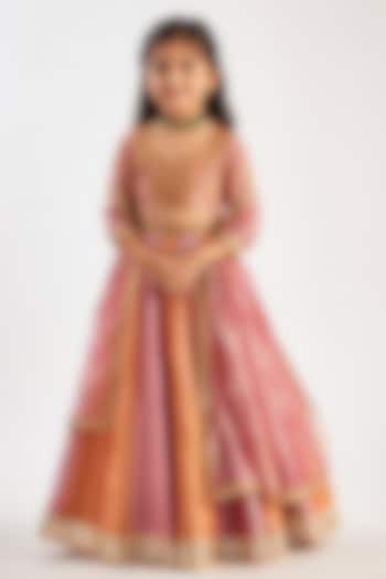 Multi-Colored Crushed Silk Hand Embroidered Lehenga Set For Girls by Essay by Sumedha Agarwal Kids at Pernia's Pop Up Shop