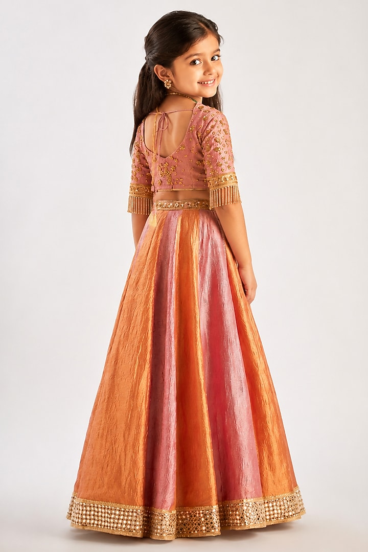 Multi-Colored Crushed Silk Hand Embroidered Lehenga Set For Girls by Essay by Sumedha Agarwal Kids at Pernia's Pop Up Shop