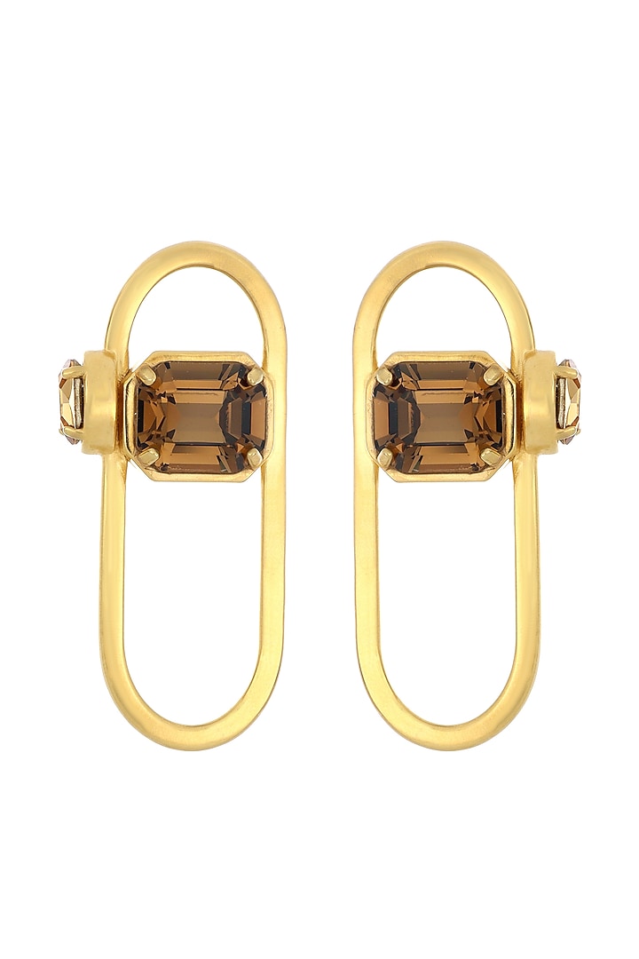 Gold Plated Swarovski & Topaz Stone Stud Earrings by ESS&NOI at Pernia's Pop Up Shop