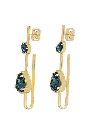 Gold Plated Swarovski & Precious Stone Dangler Earrings by ESS&NOI