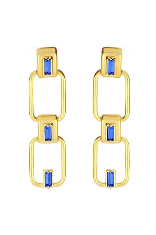 Gold Plated Swarovski & Precious Stone Dangler Earrings by ESS&NOI