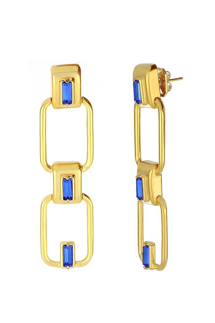 Gold Plated Swarovski & Precious Stone Dangler Earrings by ESS&NOI at Pernia's Pop Up Shop