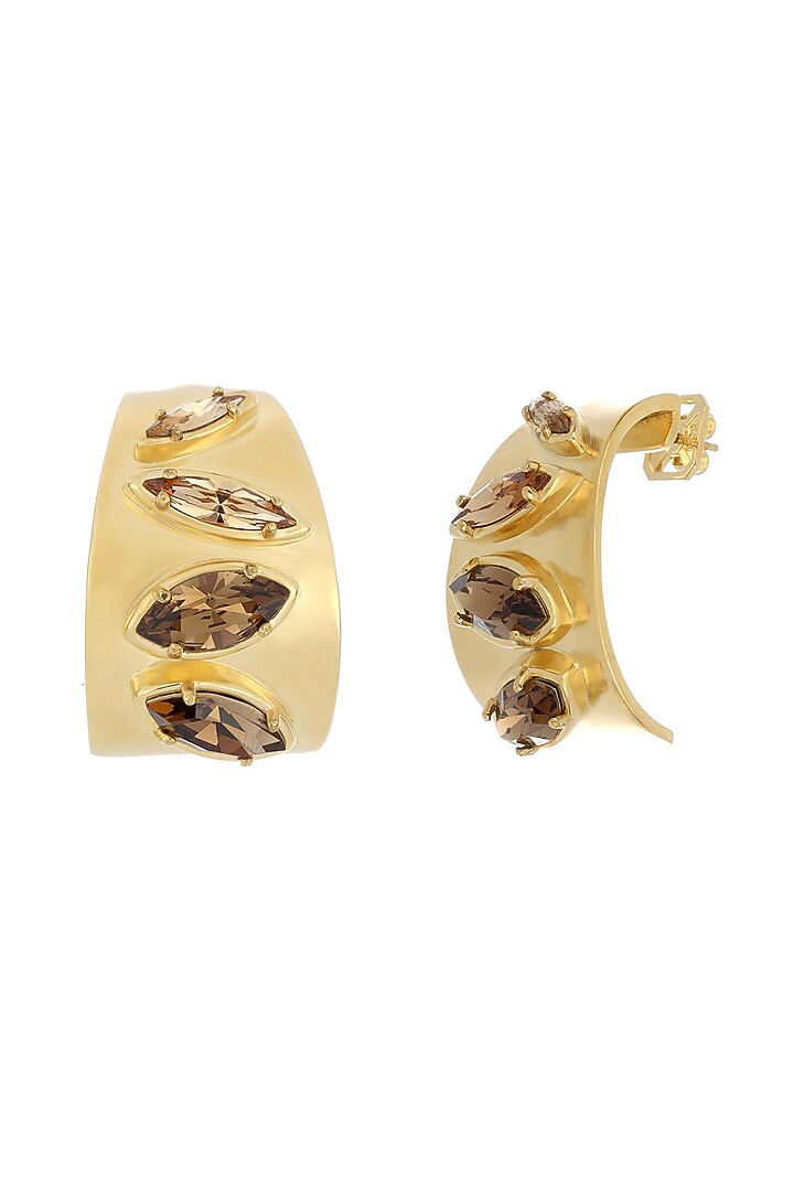 Gold Plated Swarovski & Topaz Stone Hoop Earrings by ESS&NOI at Pernia's Pop Up Shop