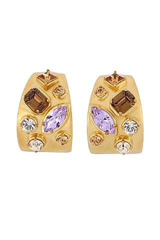 Gold Plated Swarovski & Topaz Stone Hoop Earrings by ESS&NOI