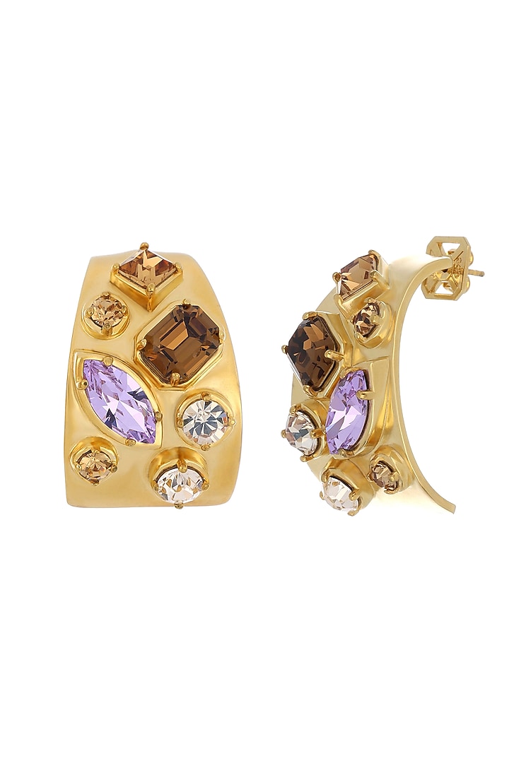 Gold Plated Swarovski & Topaz Stone Hoop Earrings by ESS&NOI at Pernia's Pop Up Shop
