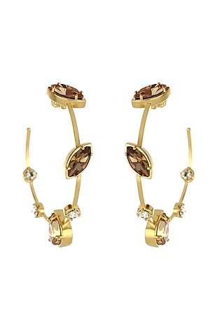 Gold Plated Swarovski & Topaz Stone Hoop Earrings by ESS&NOI