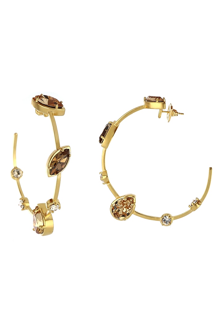 Gold Plated Swarovski & Topaz Stone Hoop Earrings by ESS&NOI at Pernia's Pop Up Shop