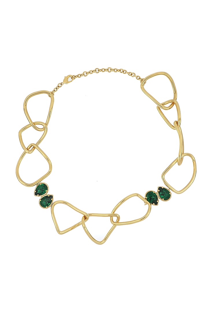 Gold Plated Swarovski & Emerald Stone Choker Necklace by ESS&NOI at Pernia's Pop Up Shop