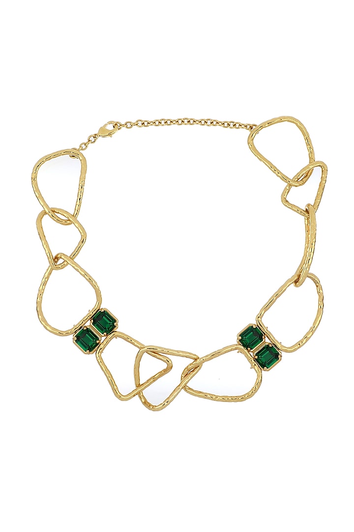 Gold Plated Swarovski & Emerald Stone Choker Necklace by ESS&NOI at Pernia's Pop Up Shop