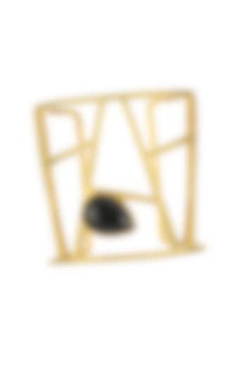 Gold Plated Swarovski & Black Stone Cuff Bracelet by ESS&NOI at Pernia's Pop Up Shop