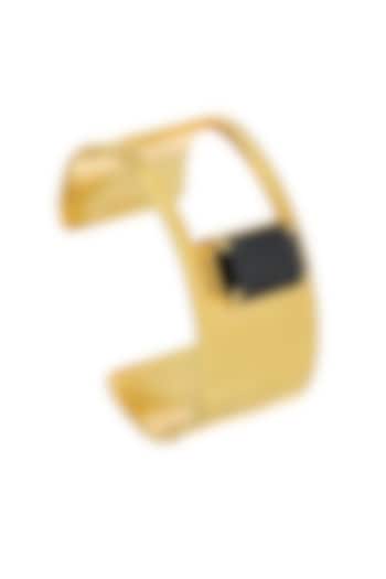 Gold Plated Swarovski & Black Stone Cuff Bracelet by ESS&NOI at Pernia's Pop Up Shop
