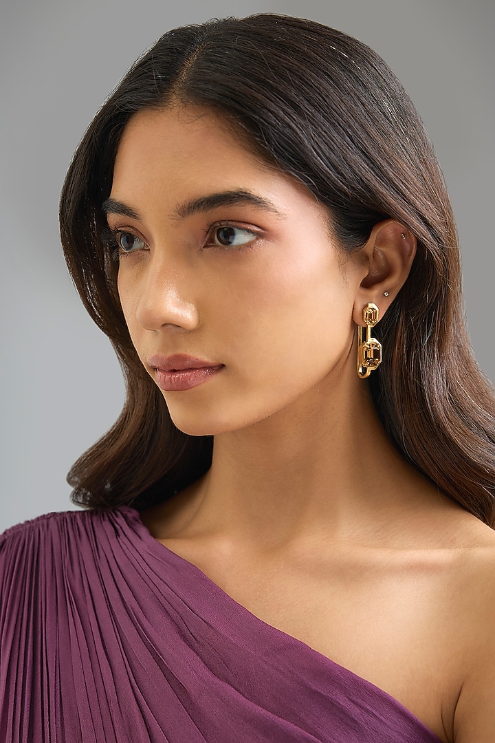 Gold Plated Smoked Topaz Stone Dangler Earrings by ESS&NOI at Pernia's Pop Up Shop