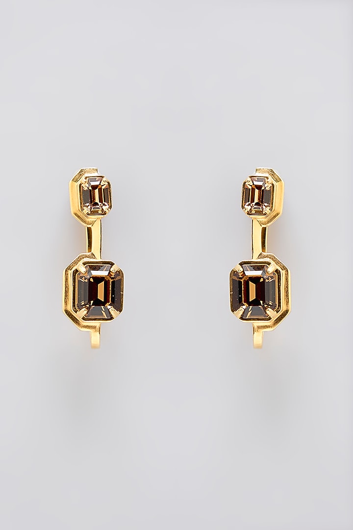 Gold Plated Smoked Topaz Stone Dangler Earrings by ESS&NOI at Pernia's Pop Up Shop