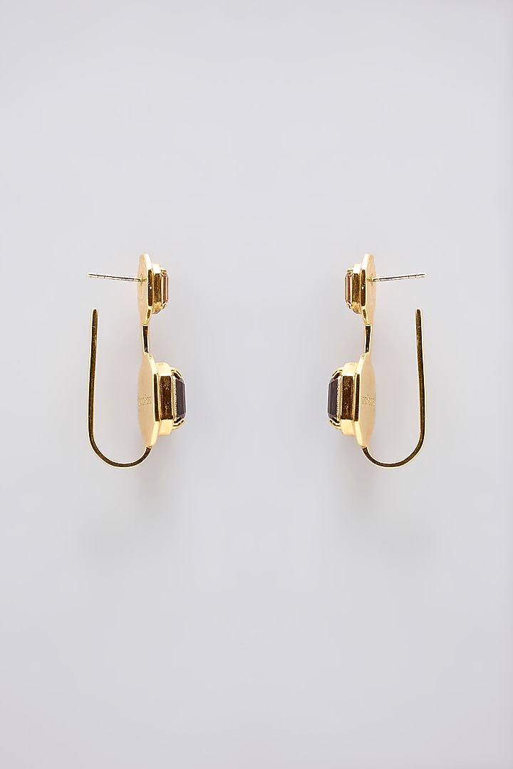 Gold Plated Smoked Topaz Stone Dangler Earrings by ESS&NOI at Pernia's Pop Up Shop