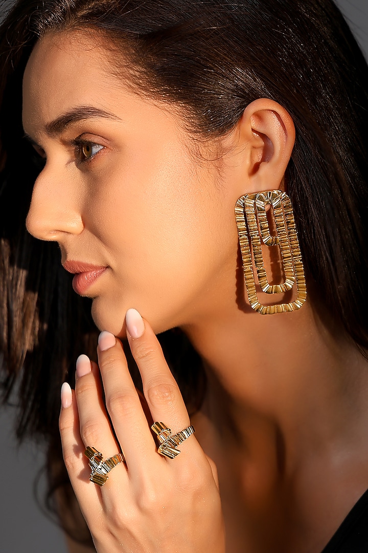 Gold Plated Brass Dangler Earrings by ESS&NOI at Pernia's Pop Up Shop