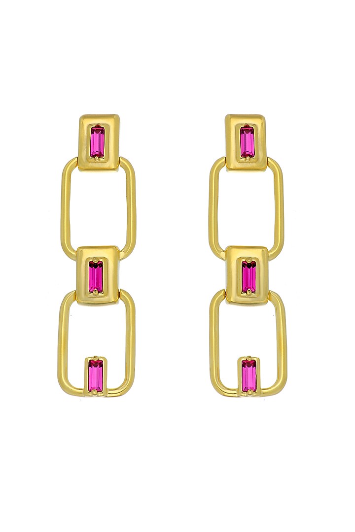 Gold Plated Emerald-Cut Swarovski Stone Dangler Earrings by ESS&NOI at Pernia's Pop Up Shop
