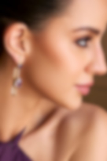 Matte Gold Plated Swarovski Stone Dangler Earrings by ESS&NOI at Pernia's Pop Up Shop